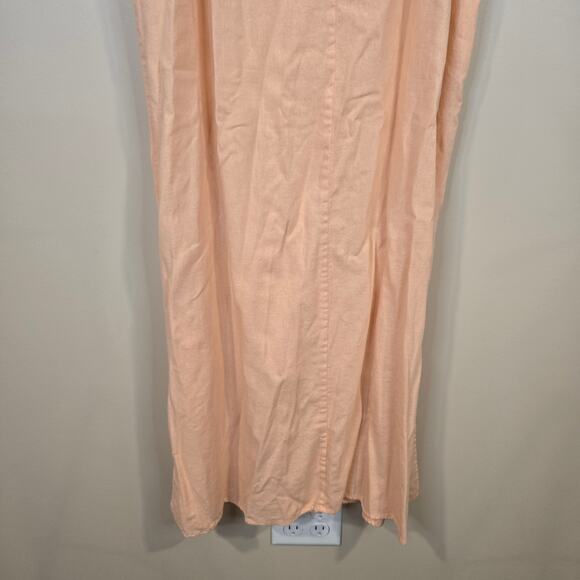 Women's DKNY Peach V-Neck Linen Blend Maxi Dress Side Slits | Size Medium - Picture 7 of 9